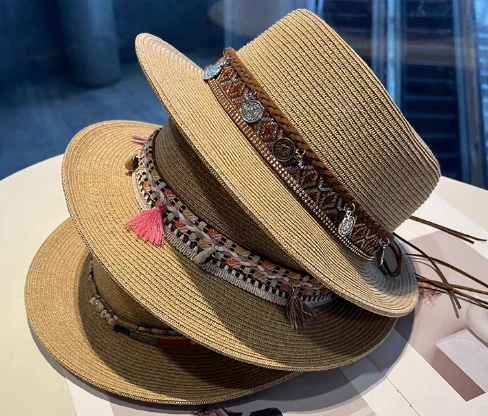 Boho pruun naiste õlgkübar rannamüts