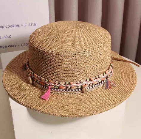 Boho šikk pruun paberist õlgkübar