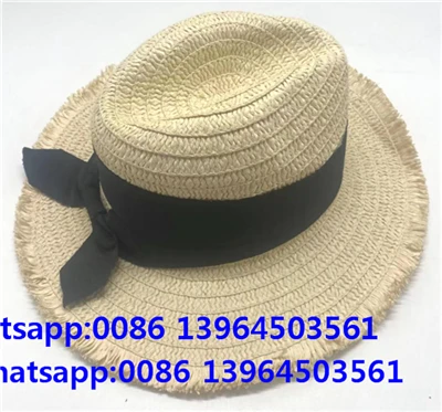 Must Bowknot Tutt Fedora päikeseõlgkübar